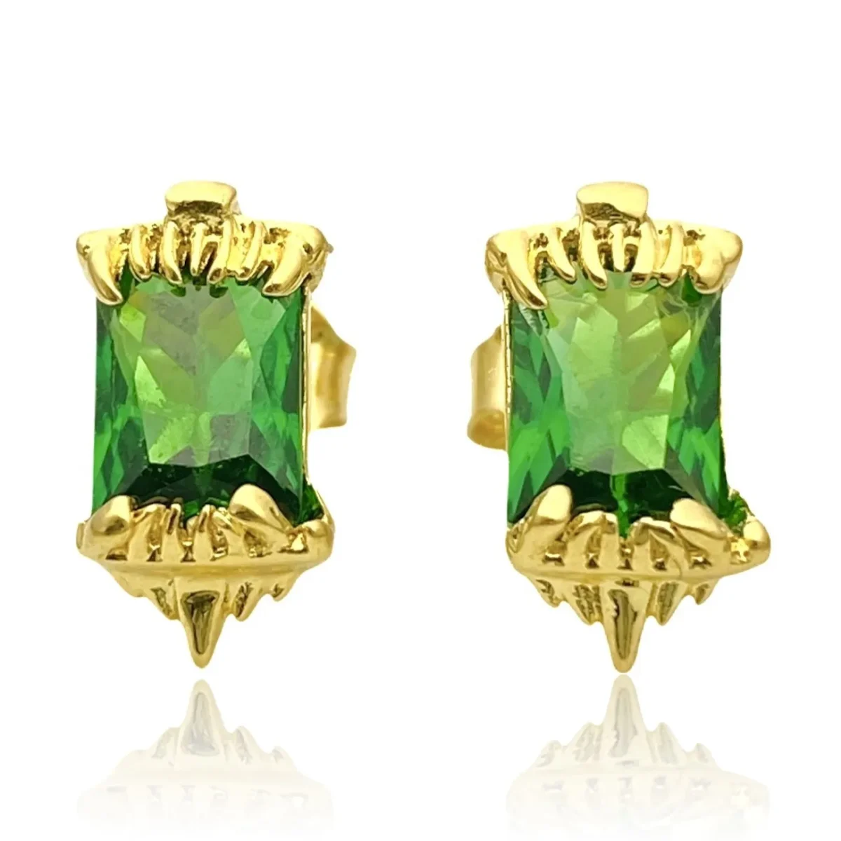 Brinco Presa de Tigre em Zircônia Verde (6mmX11mm) (Banho Ouro 24k) - Imagem 3