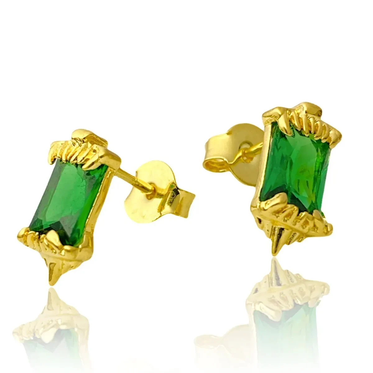 Brinco Presa de Tigre em Zircônia Verde (6mmX11mm) (Banho Ouro 24k) - Imagem 1