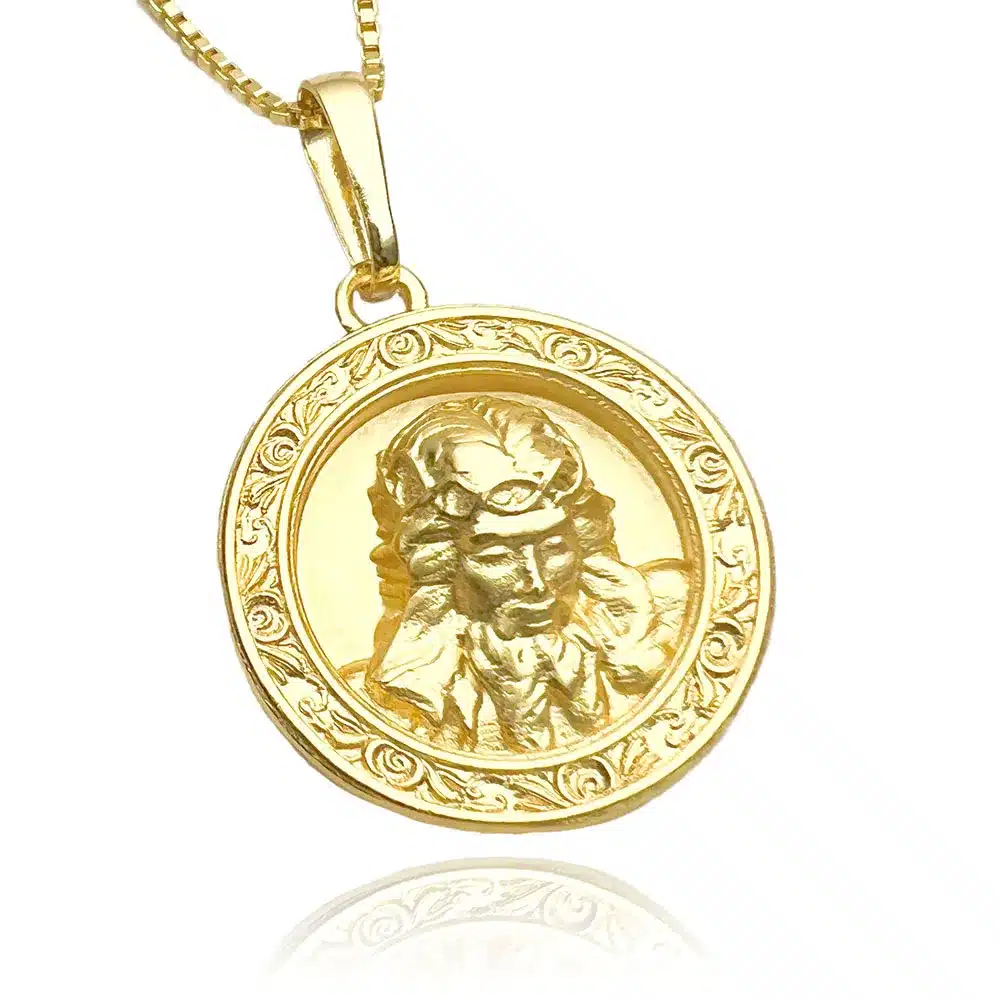 Pingente Medalha Face de Cristo Borda Trabalhada (7,6g) (Banho Ouro 24k) - Imagem 3
